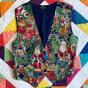 Hand Painted Vintage Chistmas Vest with Glitter Accents
